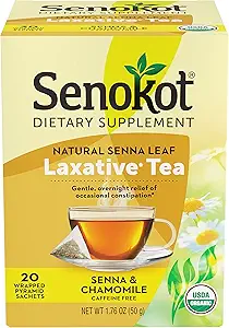 Senokot Kosttilskud, Natural and Organic Senna Leaf, Laxative Tea for Occasional Forstoppelse, 20 indpakket pyramide breve, Certificeret Organic.