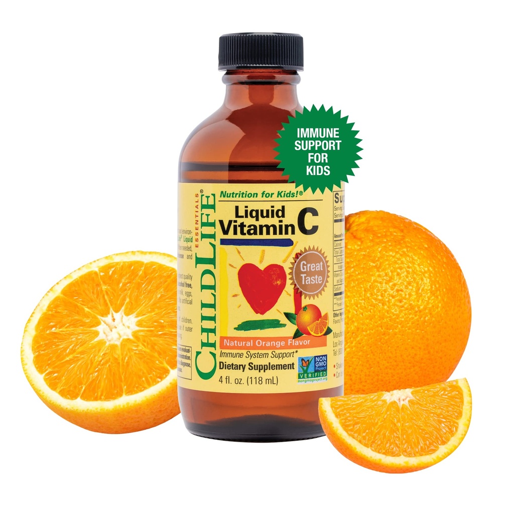 BEDLIV VÆSENTLIGE Flydende C-vitamin - Pure Vitamin C Flydende supplement til børn, Toddlers, & Babyer, immunsystemet support, Natural Orange Flavor, 4 Fl Oz (pakke med 1)