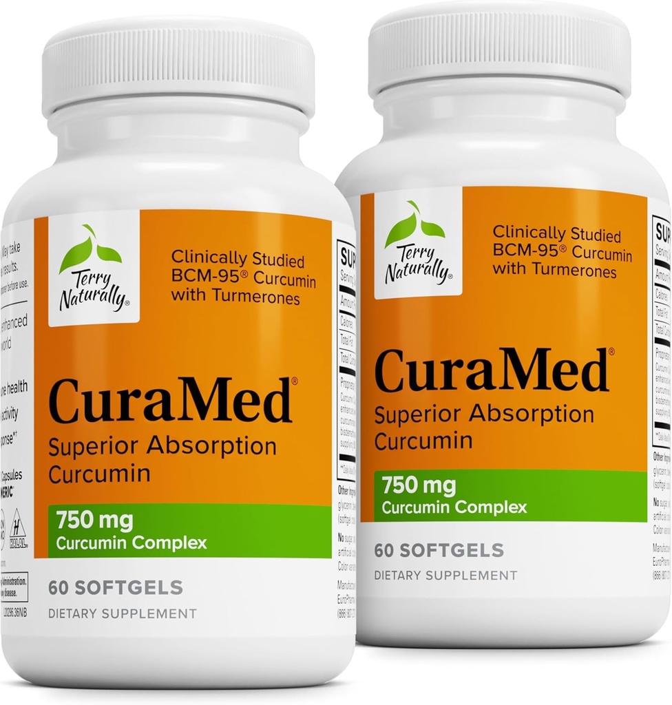Terry naturligt CuraMed 750mg - Antioxidant supplement til hjerne & hjerte sundhed - Supplement med høj potens Curcumin kompleks - Nyre, lever & immunforsvar - 60 Softgels (pakke med 2)