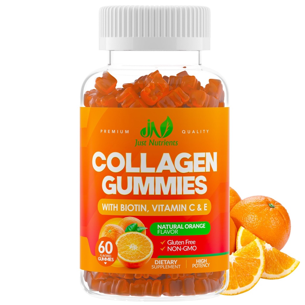 Collagen Peptider Gummies med Biotin, C-vitamin & E for kvinder & mænd - Premium Hydrolyzed Collagen type I & III for hår, hud & negle Support - Glutenfri, ikke-GMO - 60 Gummies (30 Servere)