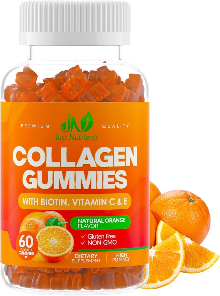 Collagen Peptider Gummies med Biotin, C-vitamin & E for kvinder & mænd - Premium Hydrolyzed Collagen type I & III for hår, hud & negle Support - Glutenfri, ikke-GMO - 60 Gummies (30 Servere)