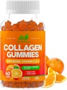 Collagen Peptider Gummies med Biotin, C-vitamin & E for kvinder & mænd - Premium Hydrolyzed Collagen type I & III for hår, hud & negle Support - Glutenfri, ikke-GMO - 60 Gummies (30 Servere)
