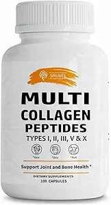 SIRUNES Multi Collagen Peptider kapsler - Non-GMO & Gluten Free Type I, II, III, V, X Hydrolyzed Collagen Kosttilskud med C-vitamin - understøtter sundt hår, hud, negle, & Joints - 100 kapsler