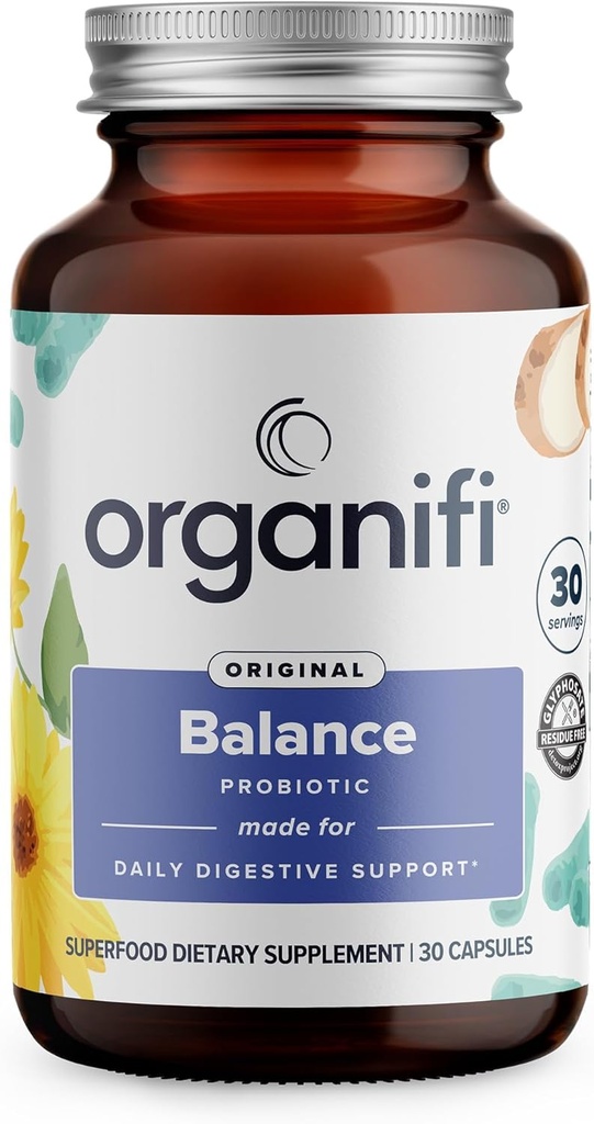 Organifi Balance Probiotika til fordøjelse - 5 Resisterende Strops, 30 Veganske Kapsler