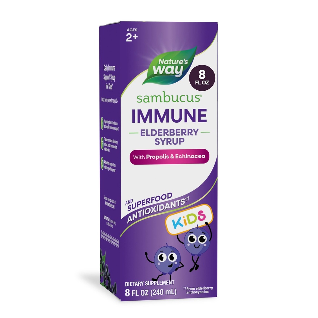 Nature 's Way Sambucus Elderberry Immunsyrup for børn i alderen 2 +, med Echinacea & Propolis, immunstøtte Syrup *, Vegetar, Berry Flavored, 8 Fl Oz