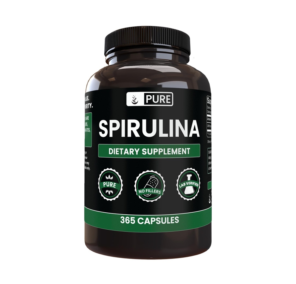 Pure Original Ingredienser Spirulina (365 kapsler) Ingen Magnesium eller ris Fyldere, Altid Pure, Lab Verified
