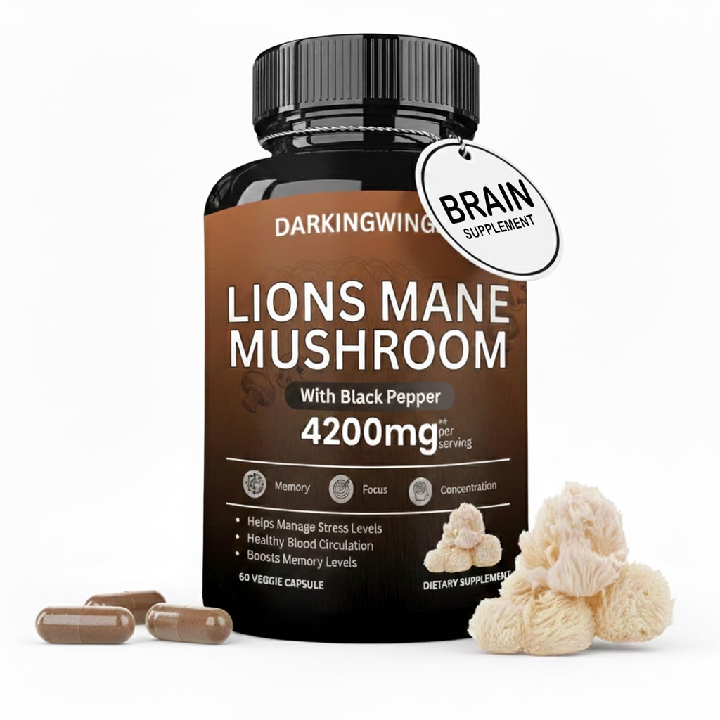 Lions Mane Mushroom Capsules Removal 124; 4200mg Lions Mane Mushroom Powder 124; Mushrooms Supplements Capsules for Brain Health & Support ImmunHealth 60 Veg