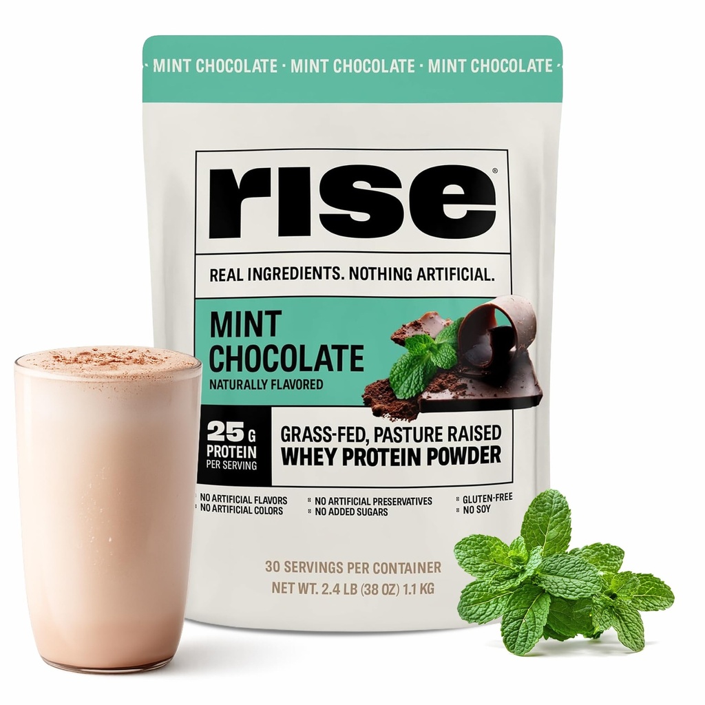 Rise Grass- Fed Whey Protein Powder - Mint Chokolade Buddy 124; 25g Protein Ingen Kunstig Artificielle Artiskokker, Farver, eller Konserveringsmidler - Sugar Free, Gluten- Free, Soy Free (2.4 lbs)