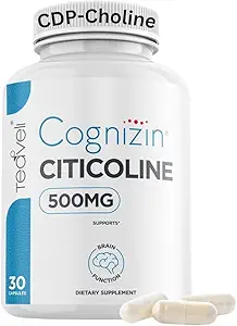 Teaveli Cognizin Citicoline- 500mg CDP Choline Capsules- Clinically Studied Brain Supplement to Support Clarity, Concentration and Memory – Most Bioavailable Form of Choline Supplements - 30 Servings