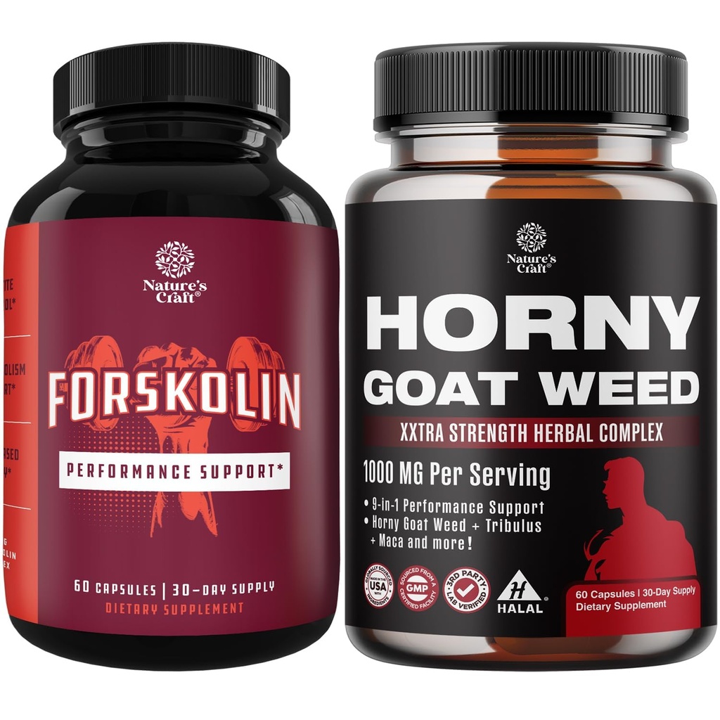 Bundle af Pure Forskolin Extract supplement til forbedret energi til Adults- Plant- baseret energi kosttilskud og Horny Geat Weed Extract Complex for Enhanced Energy og Stamina