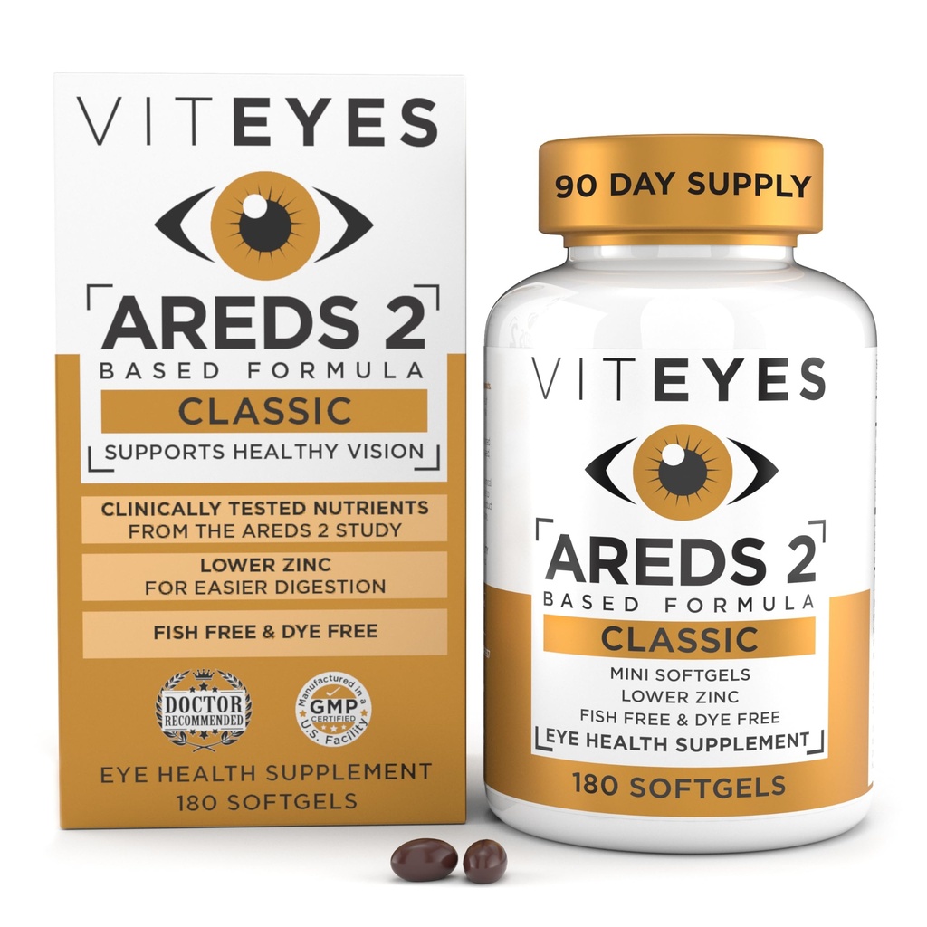 Vitøjne AREDS 2 Classic Macular Health Formel Softgels, Eye Health Vitamin til støtte Macular Health, Lavere zink, Eye Vitaminer, Macular Vitaminer, Beta- Caroten Gratis, 180 Softgels