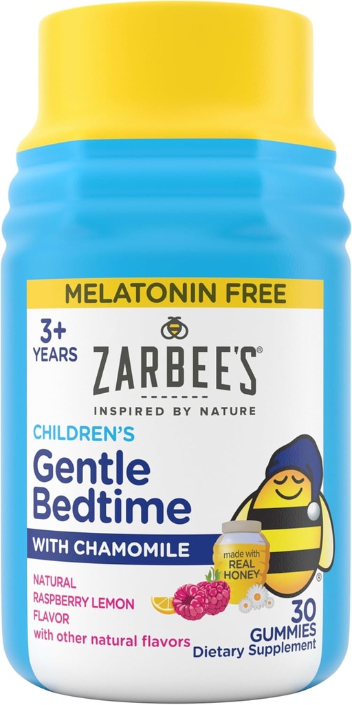 Zarbee 's Gentle Bedtime Gummies for Kids - Melatonin- Free Blend of Natural Honey, Raspberry Lemon, og Kamille hjælper børn slappe af og slappe af for at forberede sig på søvn, 30ct