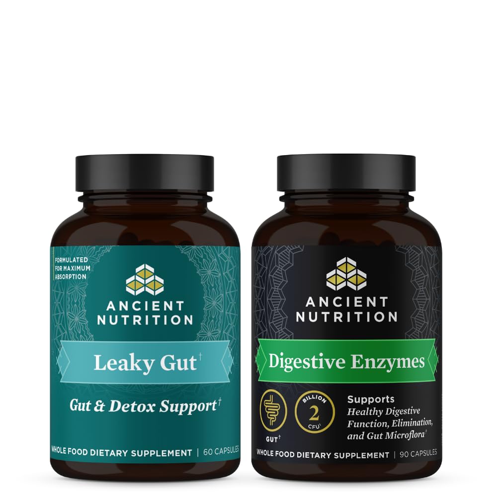Ancient Nutrition Leaky Gut Capsules, 60 Count + fordøjelige enzymer Kapsler, 90 Count