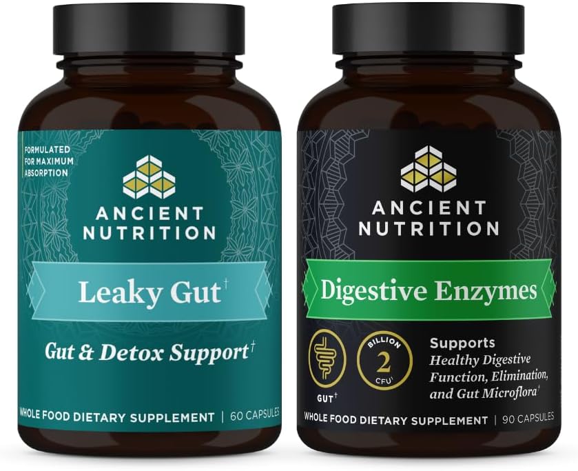 Ancient Nutrition Leaky Gut Capsules, 60 Count + fordøjelige enzymer Kapsler, 90 Count