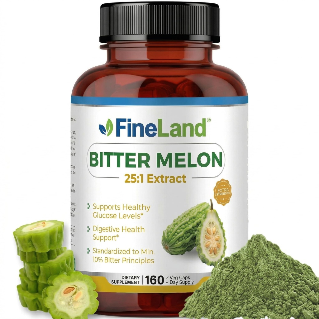 FineLand Bitter Melon 25: 1 Extract 12,500mg Strength, 10% Bitter Principper, 160 Vegan Kapsler, Understøtter fordøjelsessygdomme, Standardiseret og koncentreret 25X Extract, Non- GMO Made in USA