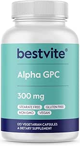 BESTVITE Alpha GPC Cholin 600mg Per servering (120 Veggie Kapsler) - Ingen Stearates - Vegan - Ikke GMO - Gluten Free