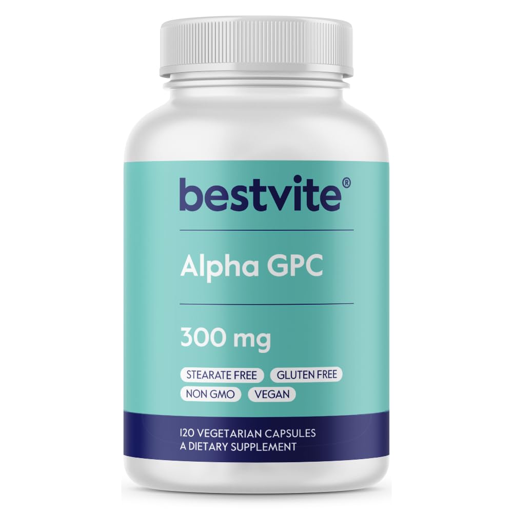 BESTVITE Alpha GPC Cholin 600mg Per servering (120 Veggie Kapsler) - Ingen Stearates - Vegan - Ikke GMO - Gluten Free