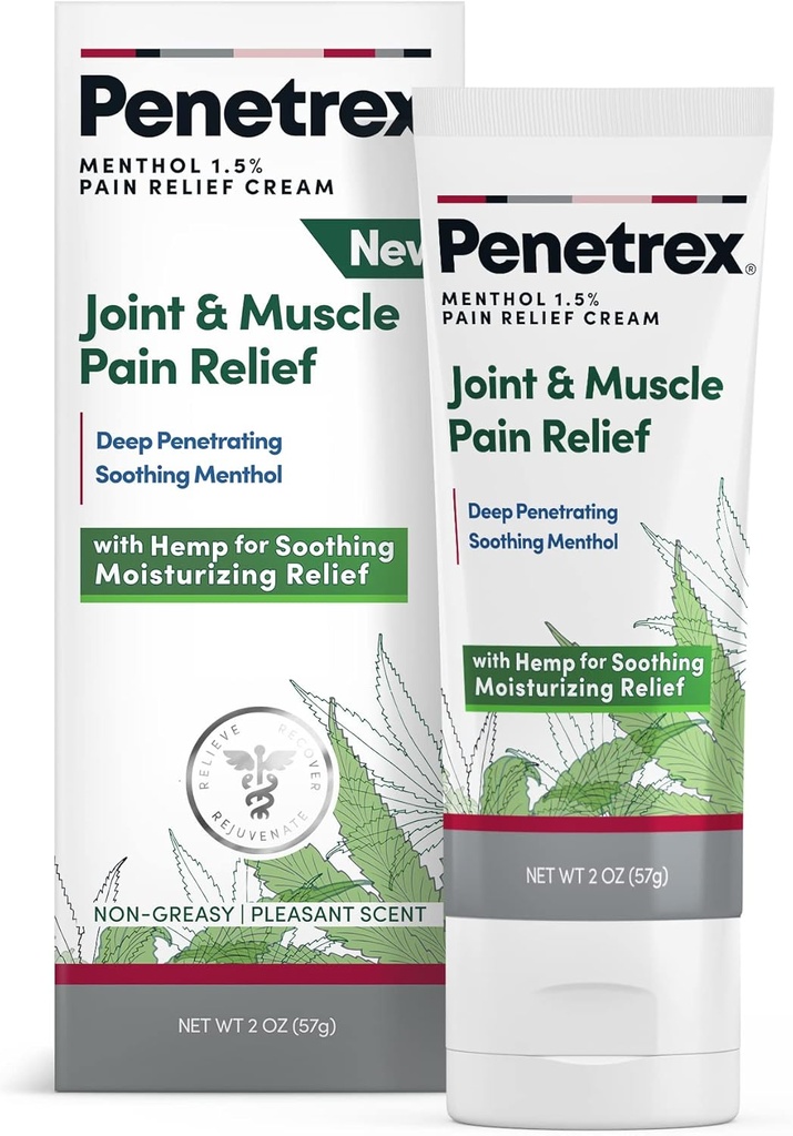 Penetrex Lindrende fælles & muskelsmerter Relief Cream med Hamp - Deep Penetrating Menthol, Arnica og Hamp til lindring, Hydrating Relief - Non- Greasy, Let at anvende, Pleasant Scent- 2oz Squeezable Tube