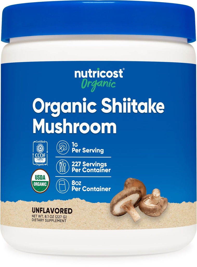 Nutricost Organic Shiitake Mushroom Powder 8oz - 100% Organic Certified, Gluten Free, Non- GMO