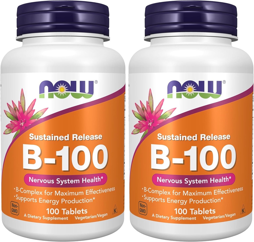 Now Supplements, Vitamin B-100, Vedvarende Udgivelsesdato, Energiproduktion *, Nervesystemet Sundhed *, 100 tabletter (pakke med 2)