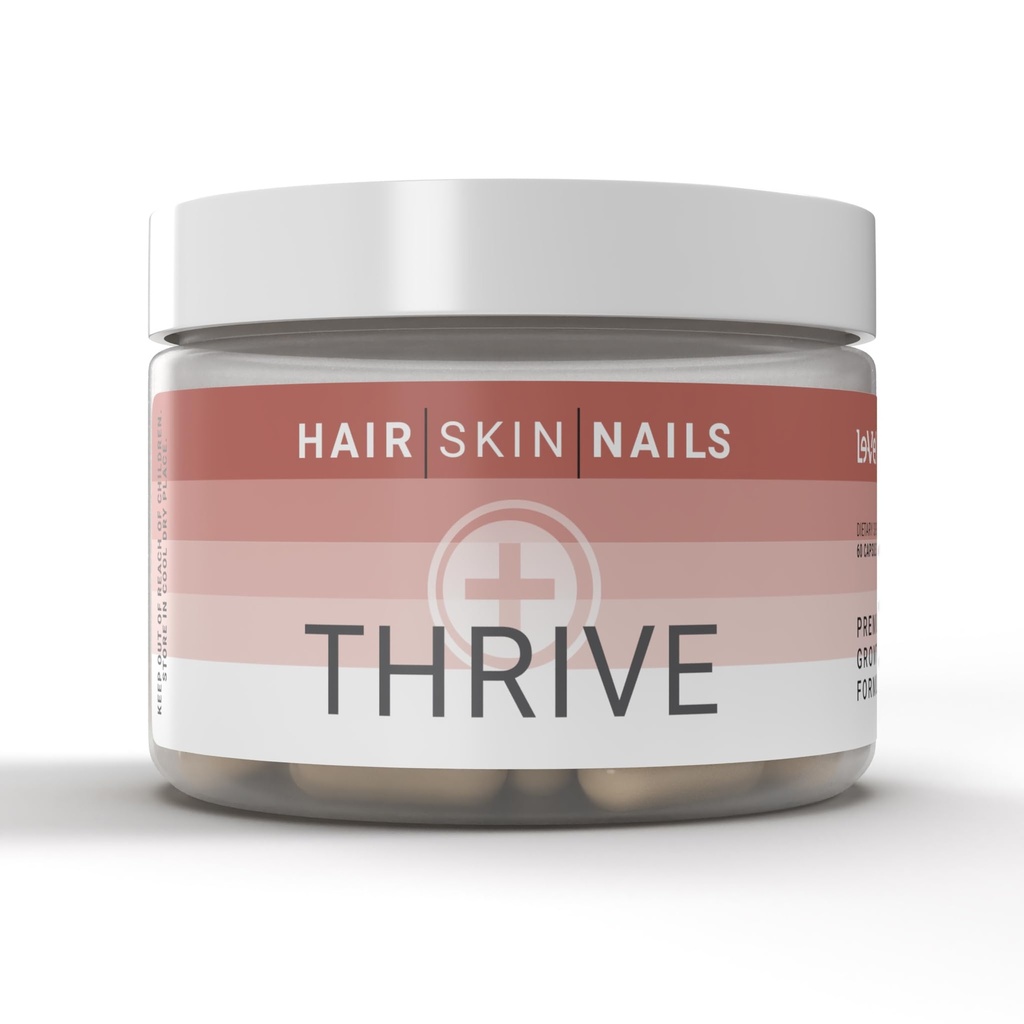 Le- Del Thrive, Premium Collagen med Biotin 3500mcg, C-vitamin, zink og gurkemeje - hår, hud, negle, nitter - Hydrolyzed Marine Collagen, Ashwagandha, Keratin, Organic Kelp 60 Kapsler