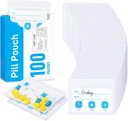 ZIKEE Pill poser til rejser, Genanvendelige Pill Pouches BPA Gratis 2,75 "x 3,54", Daglig medicin poser med XL kapacitet til 24 Fish Olies, Vitamin Organizer med Customizable Write- on Area (100 Count)