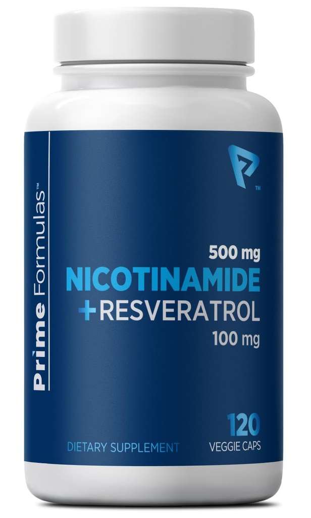 Nicotinamid 500 mg med Resveratrol 100 mg 120 Veggie kapsler - Non- GMO Vitamin B3, understøtter metabolisk sundhed, NAD +, Skin Cell & Mitokondriel energiproduktion. Lavet i USA for mænd og kvinder