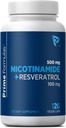 Nicotinamid 500 mg med Resveratrol 100 mg 120 Veggie kapsler - Non- GMO Vitamin B3, understøtter metabolisk sundhed, NAD +, Skin Cell & Mitokondriel energiproduktion. Lavet i USA for mænd og kvinder