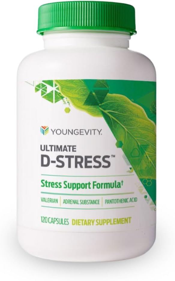 Youngevity Ultimate D- Stress ™ - Natural Stress Relief Supplement med Magnesium, Valerian Root Extract, og B Vitaminer - Understøtter Adrenal Sundhed og Nervesystemet - 120 Kapsler (pakke med 1)