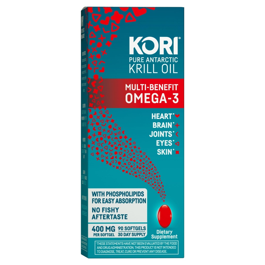Kori Krill Oil Omega 3 Supplement, Antarktis Krill Oil med Superior Absorption vs Fish Oil Alternative, 400 mg Softgels, 90 Softgels, EPA & DHA