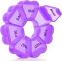 Stor Ugentlig Pill Organizer, Pill Box 7 Dag, KAPENS Daily Vitamin Case Stor kapacitet Compartments, Pill Containers for Fish Oil Medicine Kosttilskud, Lilla