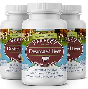 Perfect Supplements - Perfect Desickated Lever - 120 Kapsler - Uaffedtet Oksekød Lever - Naturlig kilde til protein, jern, vitaminer A & B - 3 Pack