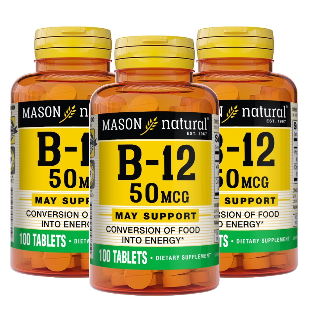 Mason Natural Vitamin B12 50 mcg med Calcium, 300, Day Supply, Kosttilskud til Support Natural Energy Levels, 100 tabletter (Pack of 3)