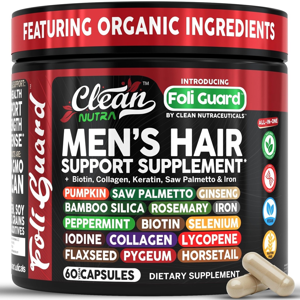 Hår vækst supplement til mænd af 124; Biotin hår vitaminer collagen græskar frø Saw Palmetto jern Ginseng Bambus Rosemary pebermynte Keratin Selenium jod hørfrø Horsehale Vitamin A C D3 E B12