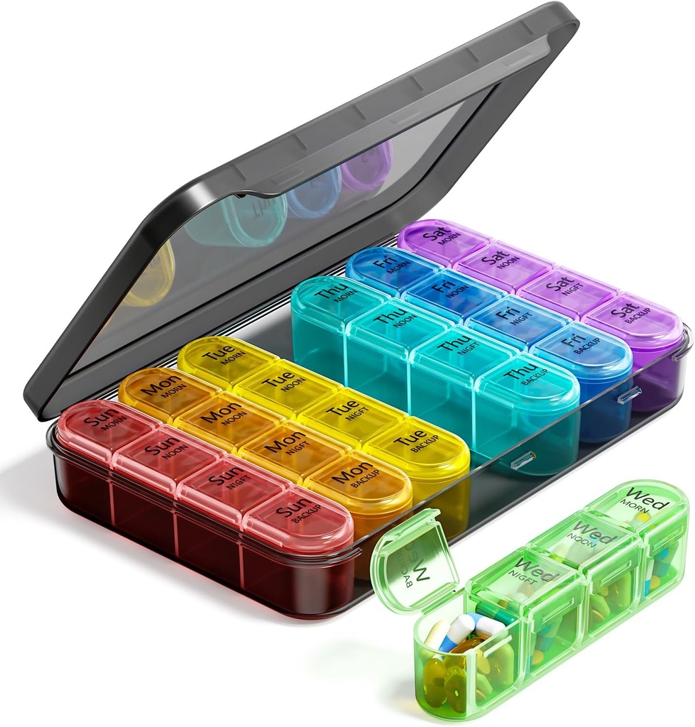 Odaro Weekly Pill Organizer 4 gange om dagen, BPA Gratis Daily Pill Box 7 dag, Stor rejse Pill sag med 28 Segment til at holde medicin, vitamin og supplement