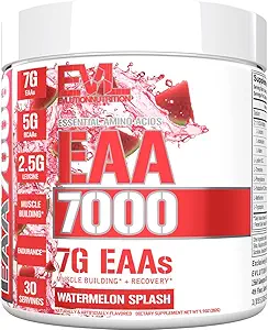 Evolution Nutrition EAA7000 - Pre & Post Workout Powder - Muscle Building + Recovery Supplement - 7g Essential Aminosyrer + 5g BCAAs - Endurance + Energy Support - 30 Servering - Watermelon Splash