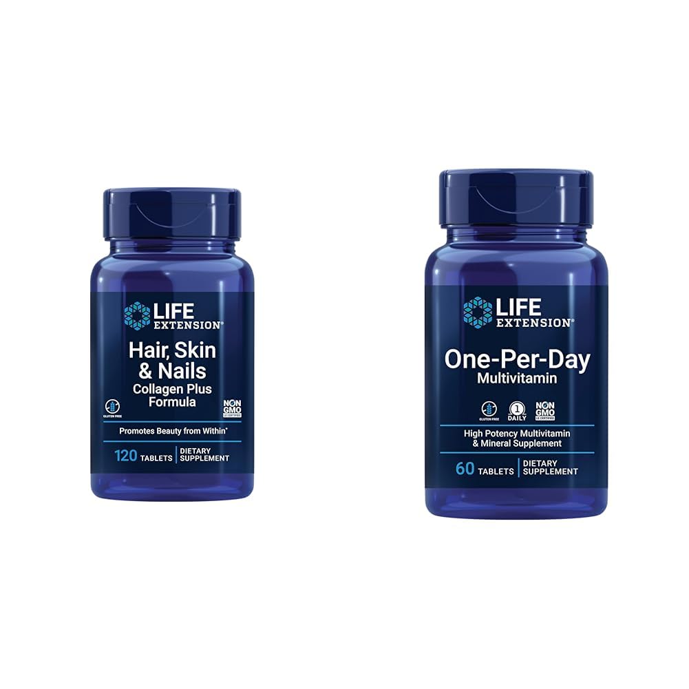 Life Extension Hår, Hud & Nails Collagen Plus Formel med Multivitamin - 120 greve & 60 tabletter