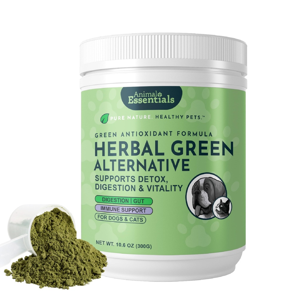 Animal Essentials Herbal Green Alternativ til hunde & katte - Super Green Powder Herbal supplement med Spirulina, Antioxidanter, Chlorophyll - 12 Oz