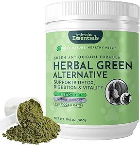 Animal Essentials Herbal Green Alternativ til hunde & katte - Super Green Powder Herbal supplement med Spirulina, Antioxidanter, Chlorophyll - 12 Oz