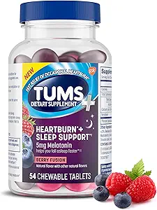 TUMS Heartburn Plus Sleep Support Chewable Kosttilskud Tablets for Occasional Heartburn Relief Plus Sleep Support, Berry Fusion - 54 Greve