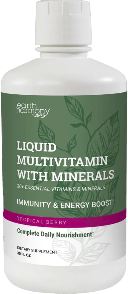 Earth Harmony Liquid Multivitamins for Women & Men (Tropical Berry Flavor) - 30 + Flydende Vitamin, Mineraler & Organic Antioxidant Blend - Morning Multivitamin for immunforsvar og energi - 32 Fl Oz