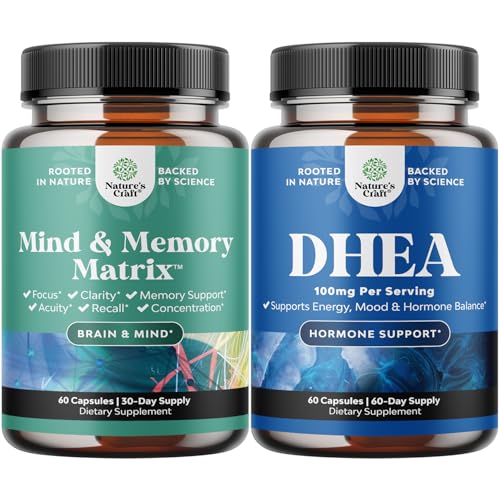Bundle of Advanced Nootropics Brain Support Supplement med hukommelse & Focus Vitaminer og DHEA supplement til Hormone Balance, Forbedrer Mood Stabilitet, Brain funktion, immunsystem, Energi & Fertilitet