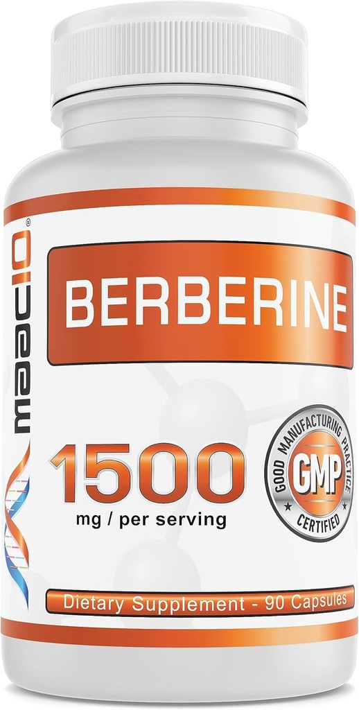 MAAC10 Berberine 1500mg Servering- 124; AMPK - Aktivator for sund aldring, hjertesundhed og immunforsvar - non-GMO, Gluten Free, Vegan (3 x 500 mg kapsler, 30 dages forsyning)