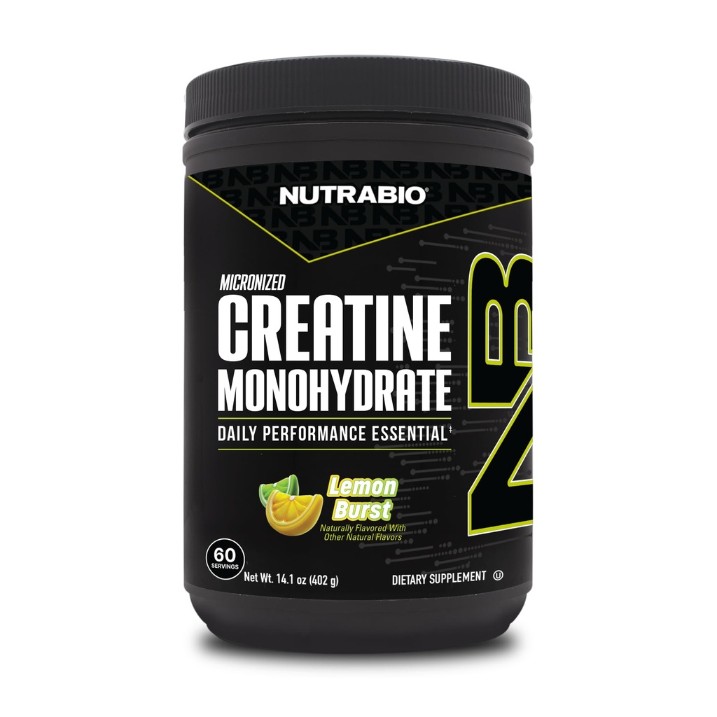 Nutrabio Pure Mikroniseret Creatin monohydrat pulver supplement, Lemon Burst, (300 g) - Understøtter Bulk Muscle Energy, Inddrivelse, og Styrke - HPLC Testet Creatin Powder supplement til mænd og kvinder