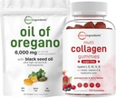 Micro Ingredients Oil of Oregano Softgels 6,000mg Per Serving & Multi Collagen Peptider Gummies Bundle Pack Shul 124; 4X Strength Carvacrol & Thymoquinon Shain 124; Type I, II, III, V, X Protein