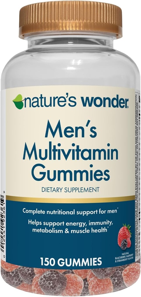 Naturens vidundere Mænds Multivitamin Gummies, understøtter immunforsvar, energi, Metabolisme og Muskler med Vitaminer A, C, D, B6, B12, 150 Mænds Daglige Multivitamin Gummies, 75 Day Supply