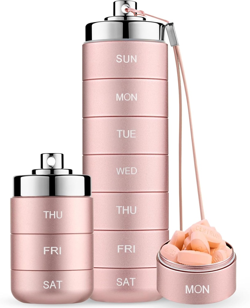 Mossime Metal Travel Pill Organizer, Transportable 7 Dag Vitamin Organizer Stackable, Vandtæt 1 gange en dag Pill Box, Stor Pill Container, Daglig Medicin Organizer til Vitamin, Fiskeolie, tillæg