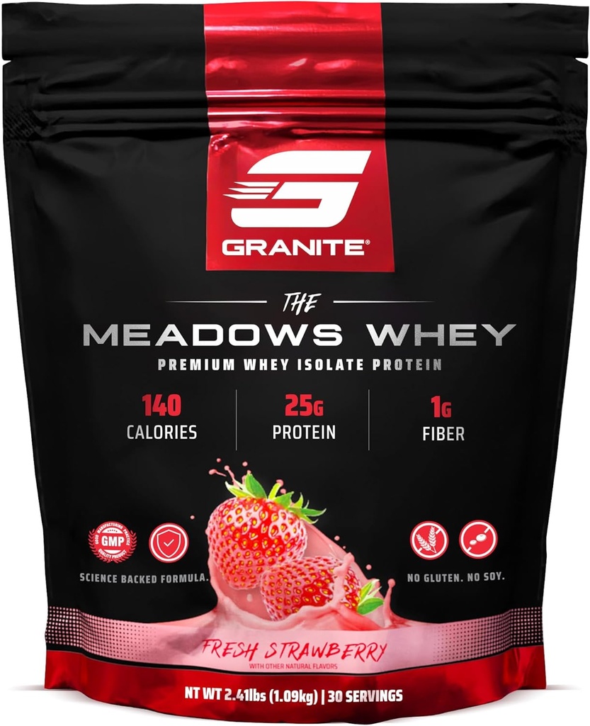 Granit kosttilskud Meadows Whey Protein Isolate Protein Powder for Lean Muscle med 150 kalorier, 2g Fiber, 1g Sukker (30 Servere), Frisk Jordbær Arv