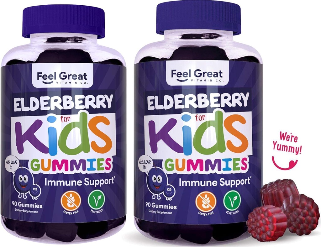 Feel Great Kids Elderberry Gummies med zink og C-vitamin (2-Pack)