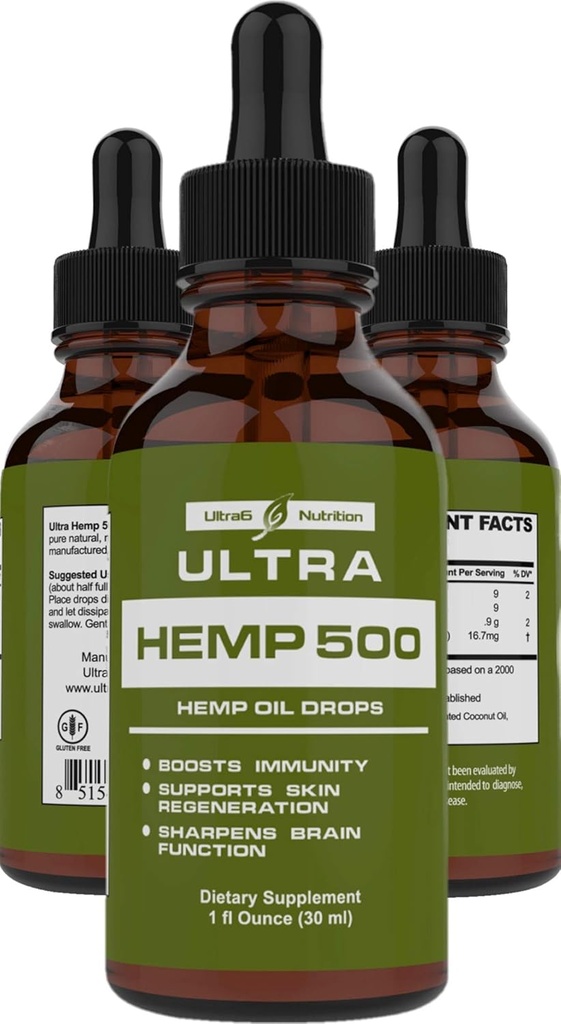 Hamp Oil Extract med Omega 3, 6 & 9 - Natural Hamp Extract Oil Drops (500mg)